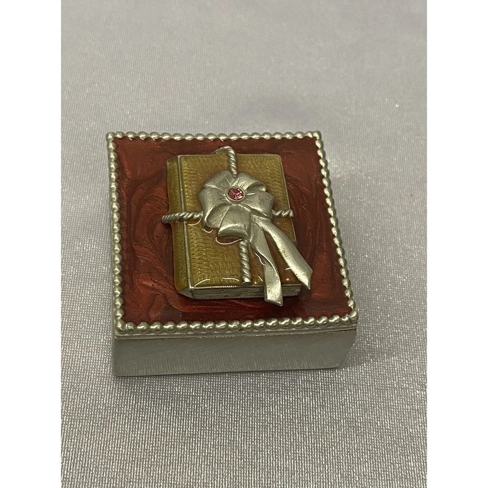 Cloisonné Enamel Little Trinket Book Box W/ Pink Crystal Mark W/ SDG 2